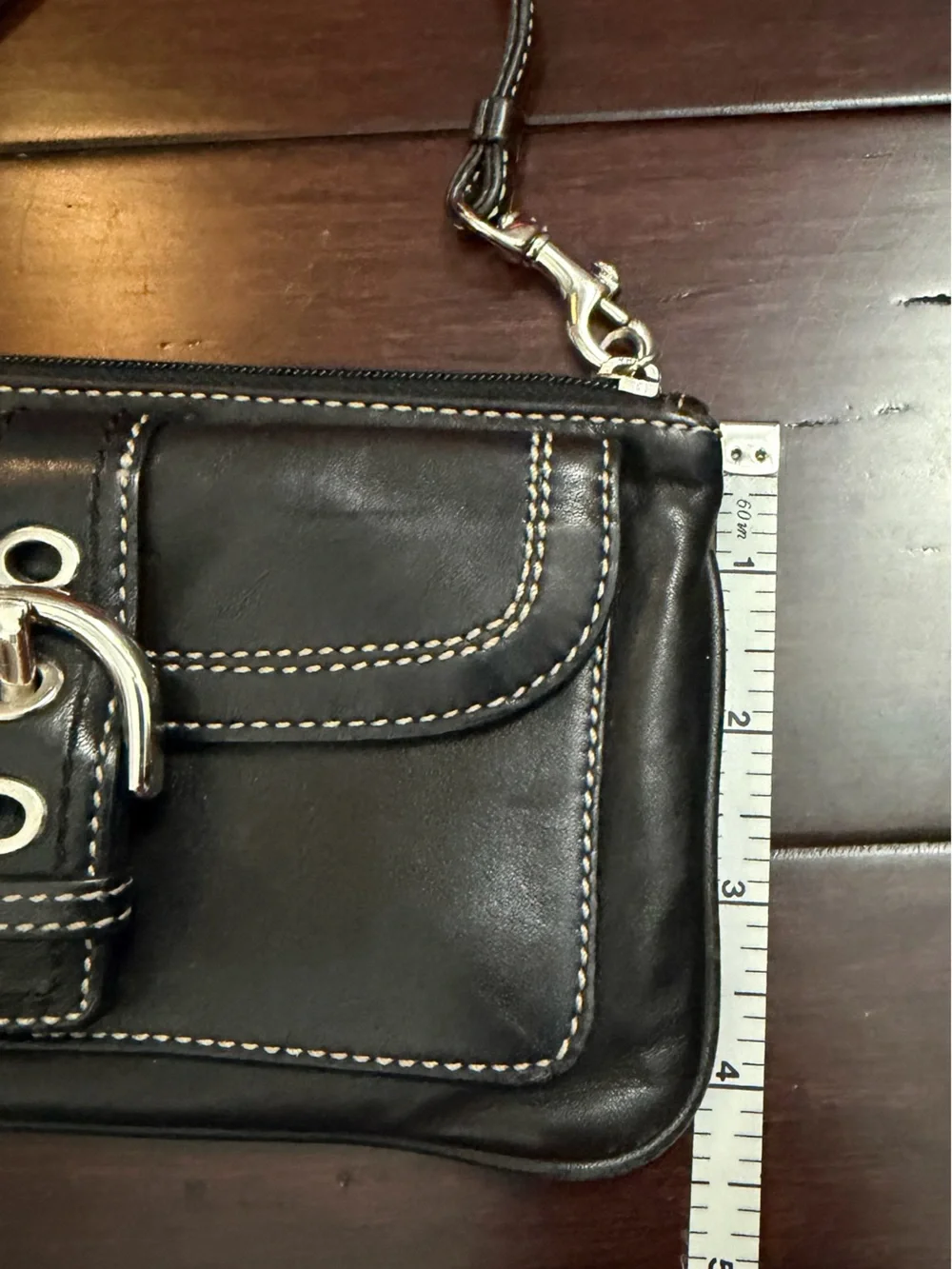 Coach Black Leather Wristlet with Silver Buckle Accent